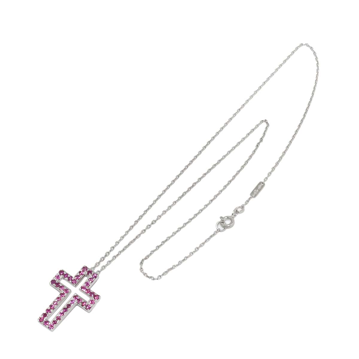 Open Cross Sapphire Necklace 18K WG 750