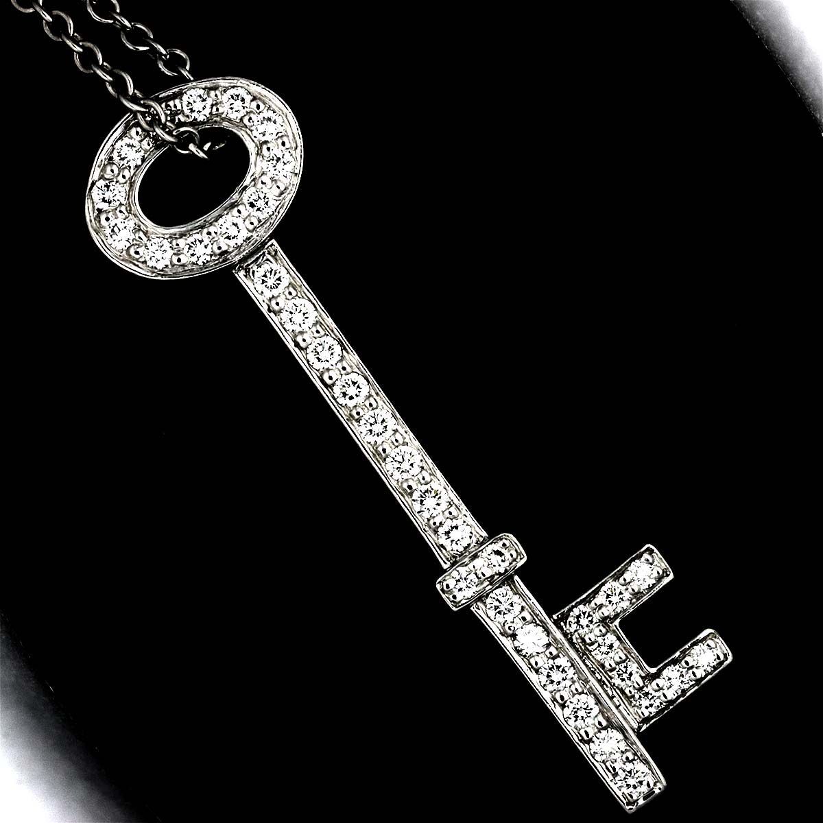 Oval Key Diamond Necklace Platinum