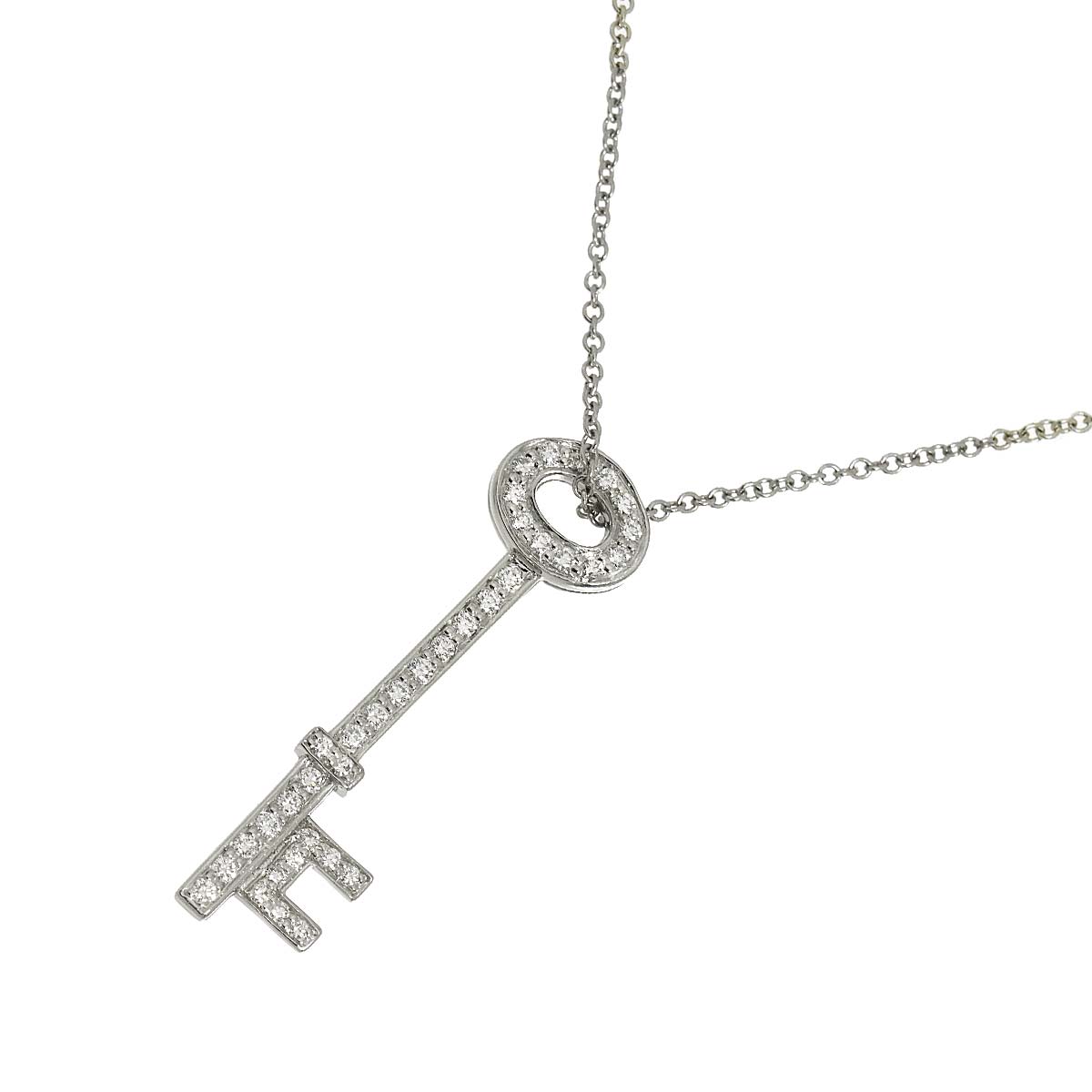 Oval Key Diamond Necklace Platinum