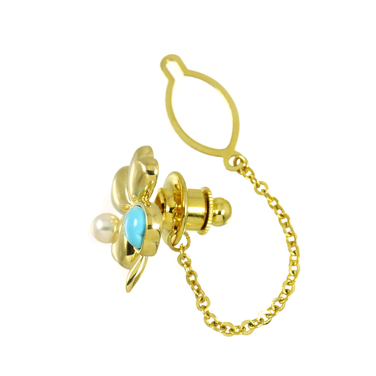Akoya Pearl 4.0mm Turquoise Pin Brooch 18K YG 750