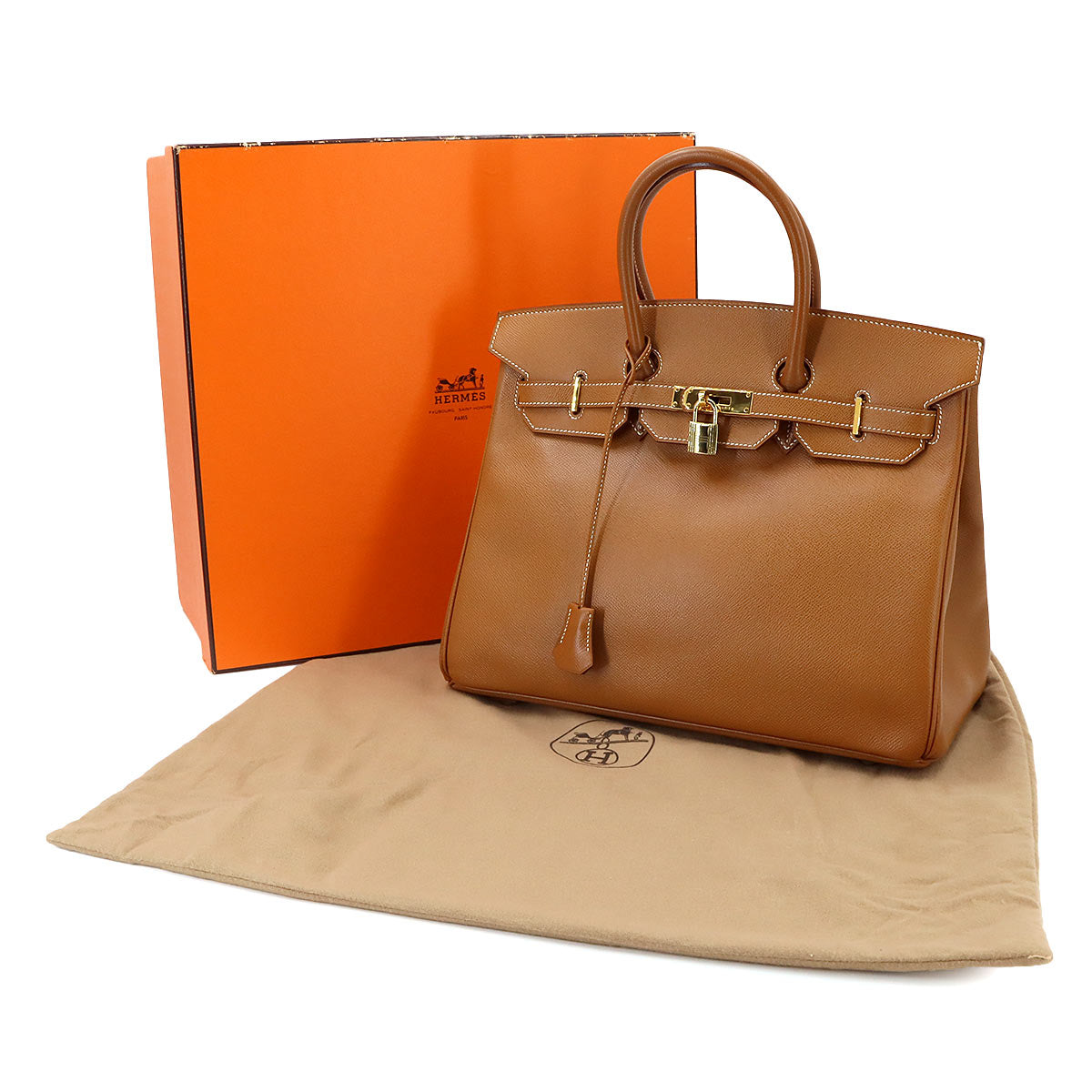 Birkin 35 Couchevel Epsom Gold Brown Hand Bag Vintage Purse