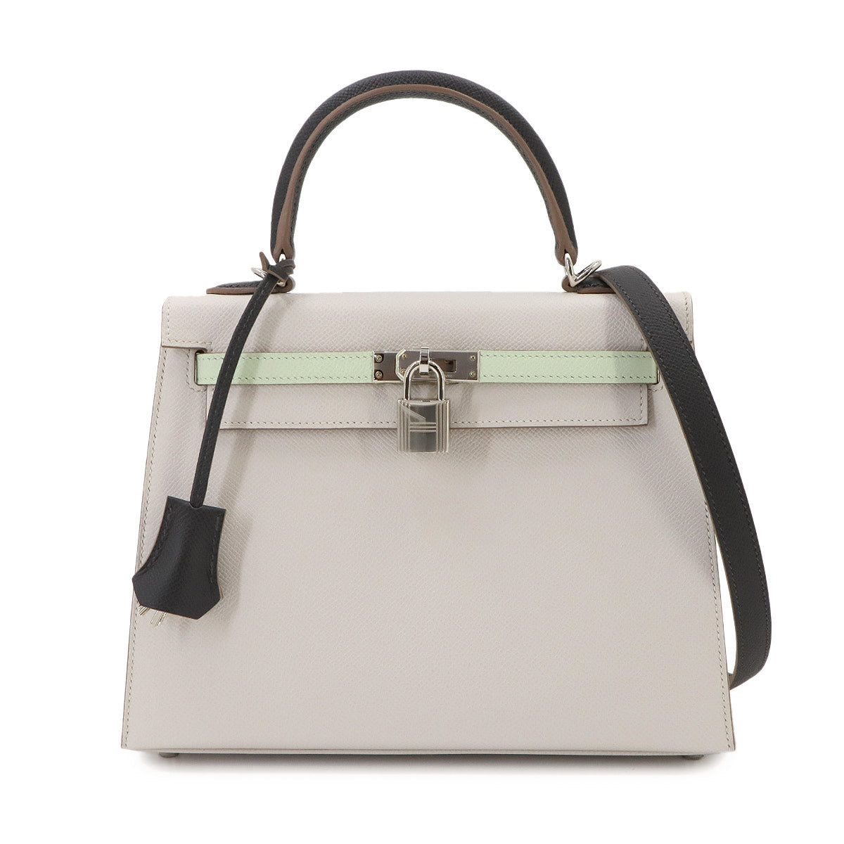 Kelly 25 2way Hand Shoulder Bag Veau Epsom Gris Perle Vert Fizz