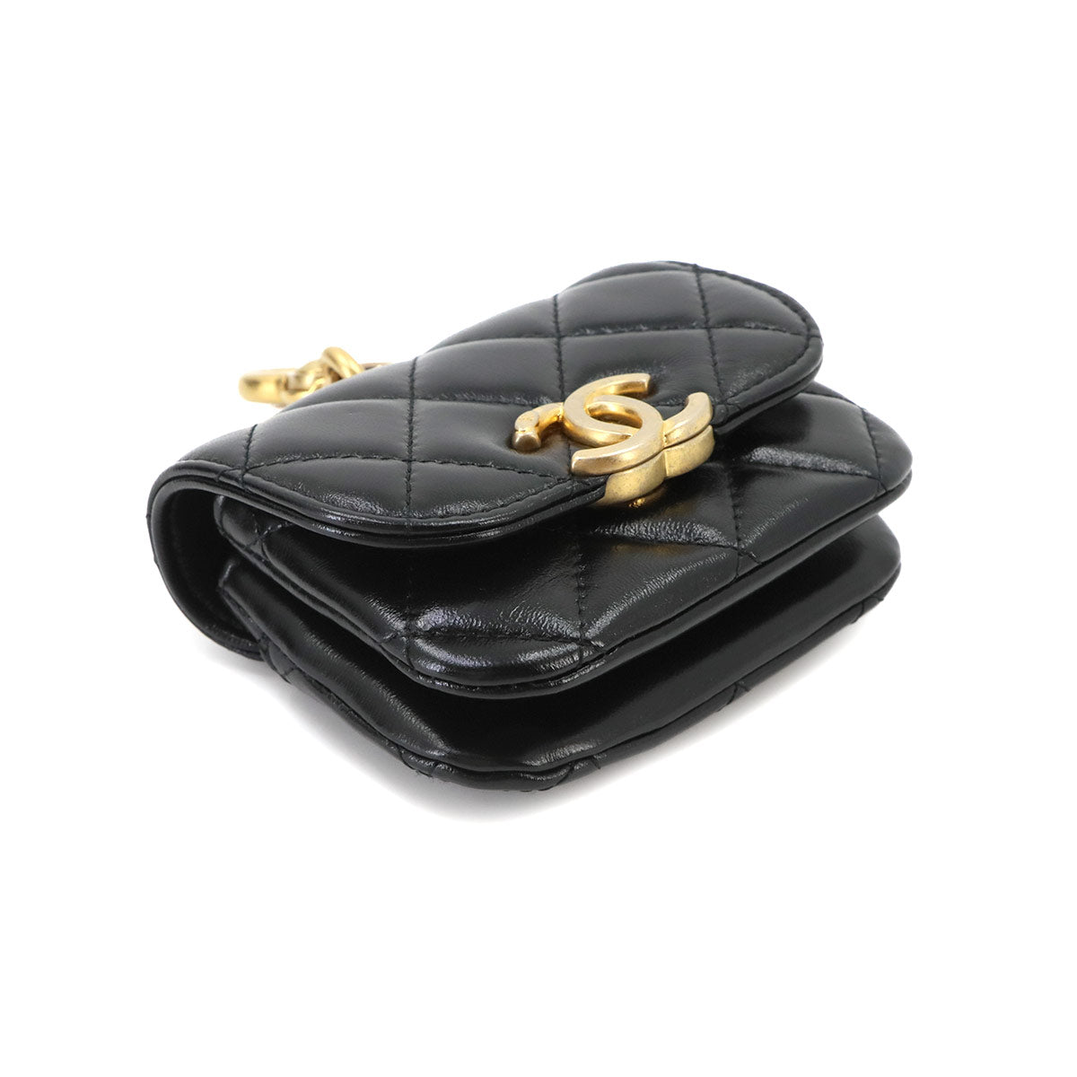 Matelasse Mini Bag Charm Pouch Leather Black Purse