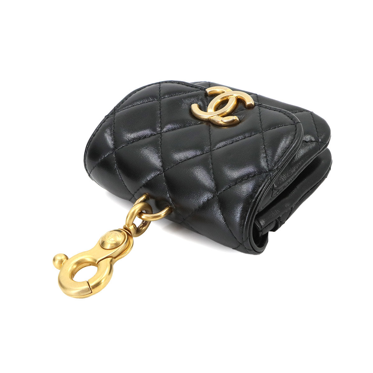 Matelasse Mini Bag Charm Pouch Leather Black Purse