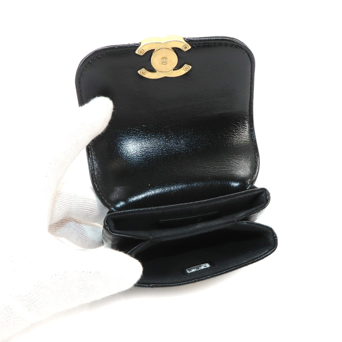 Matelasse Mini Bag Charm Pouch Leather Black Purse