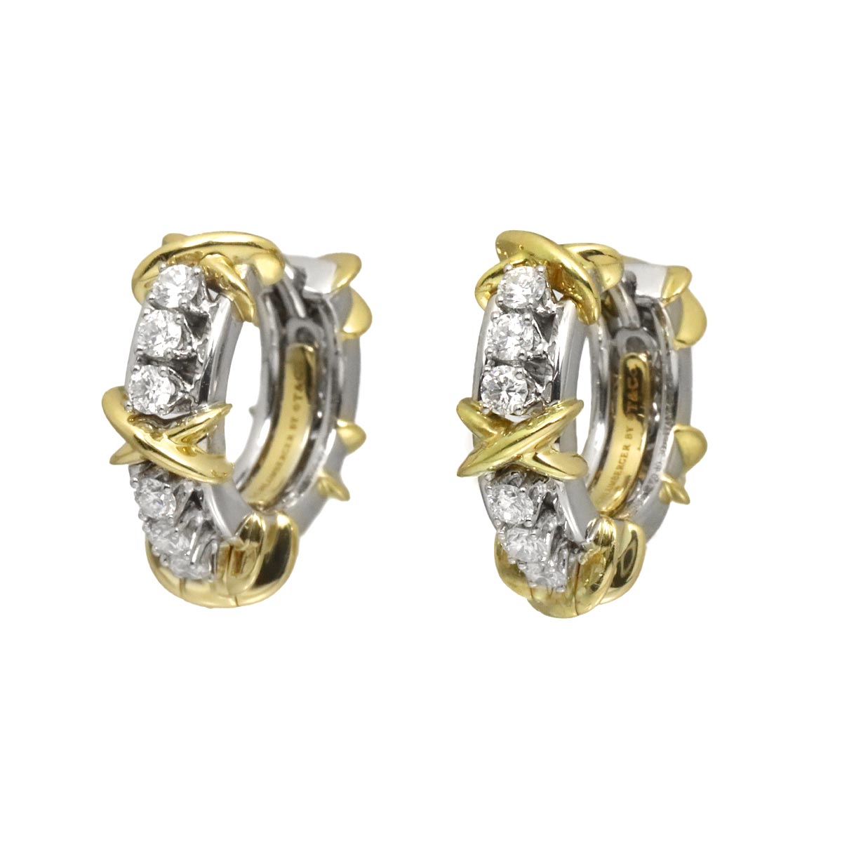 TIFFANY & Co. Jean Schlumberger Diamond Earrings Pierced K18 YG Pt