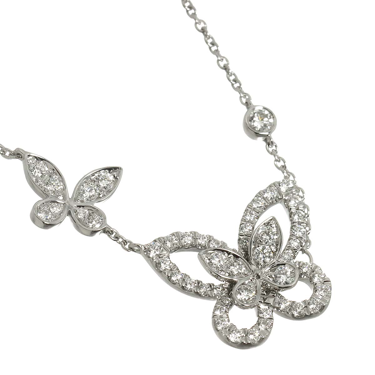 Double Butterfly Silhouette Diamond Necklace 18K WG 750