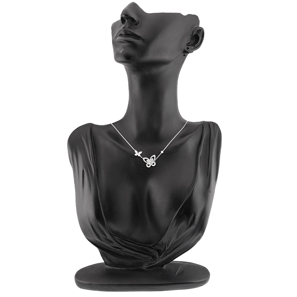 Double Butterfly Silhouette Diamond Necklace 18K WG 750