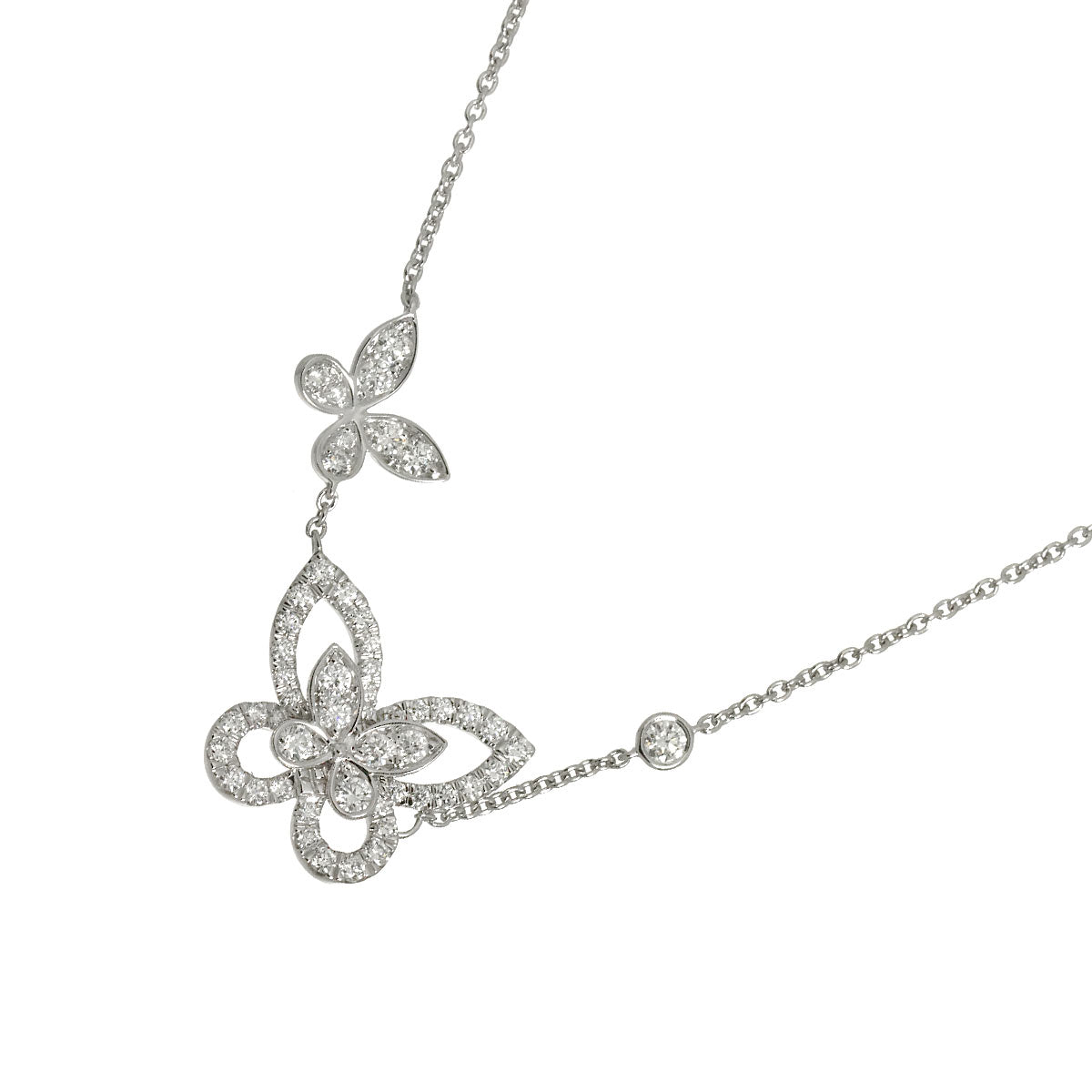 Double Butterfly Silhouette Diamond Necklace 18K WG 750