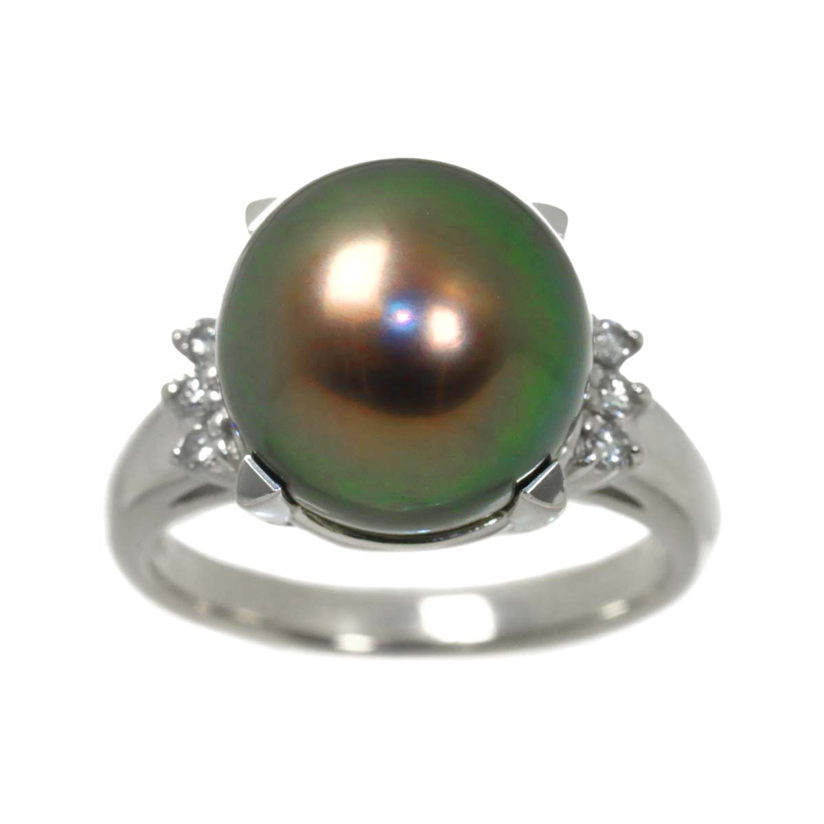 Black Pearl 11.8mm Diamond 0.08ct Ring Pt size6-6.25(US)