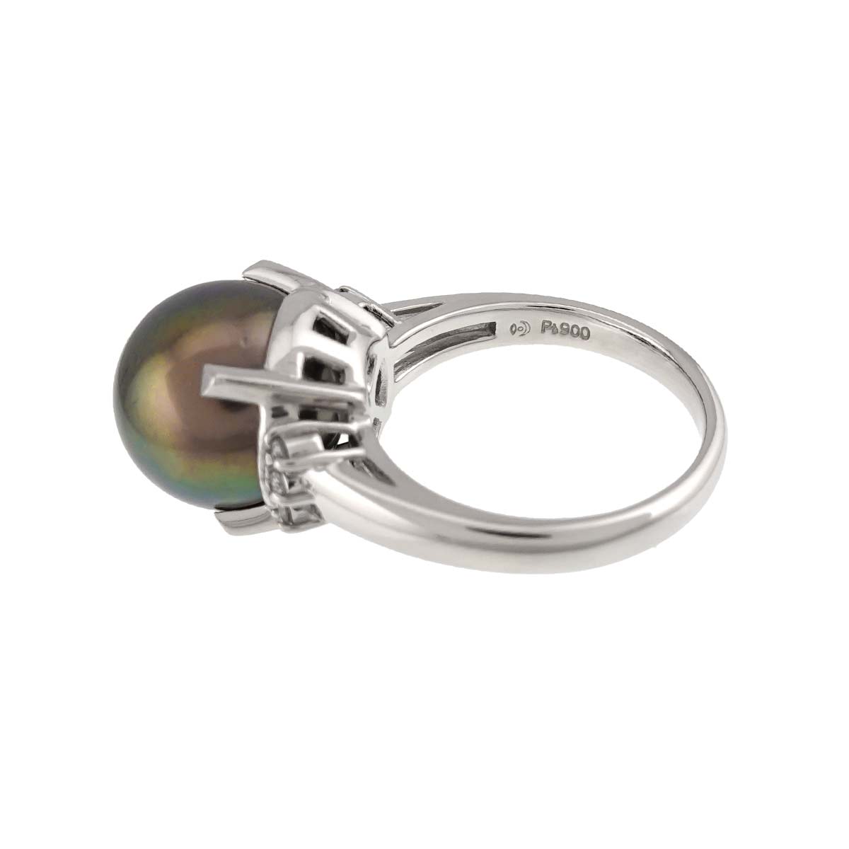 Black Pearl 11.8mm Diamond 0.08ct Ring Pt size6-6.25(US)