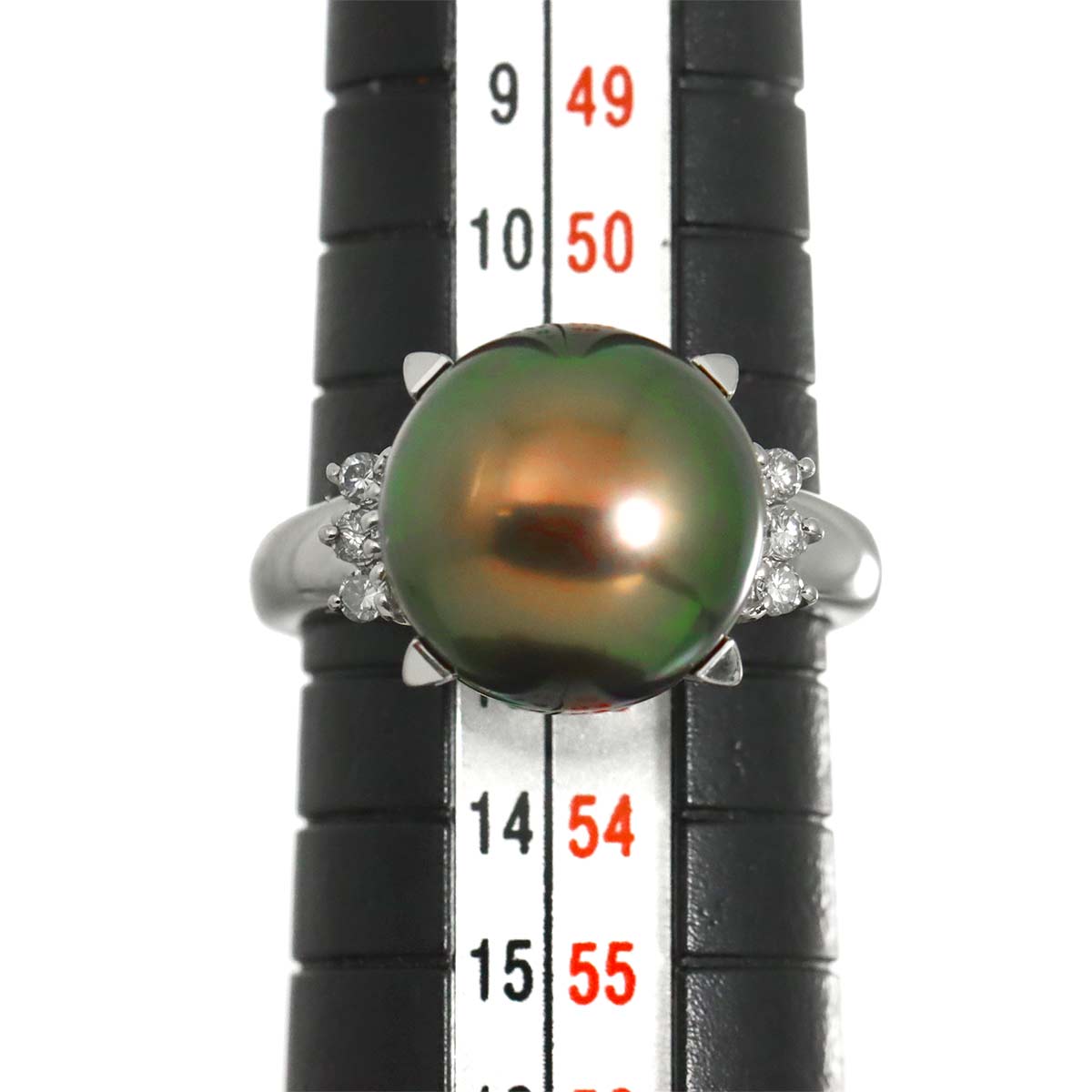 Black Pearl 11.8mm Diamond 0.08ct Ring Pt size6-6.25(US)