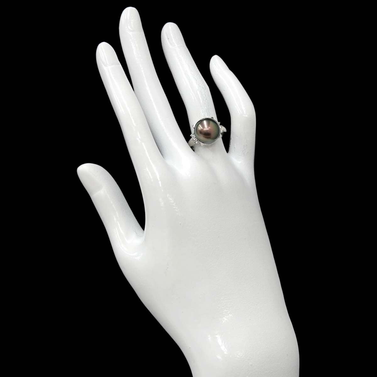Black Pearl 11.8mm Diamond 0.08ct Ring Pt size6-6.25(US)