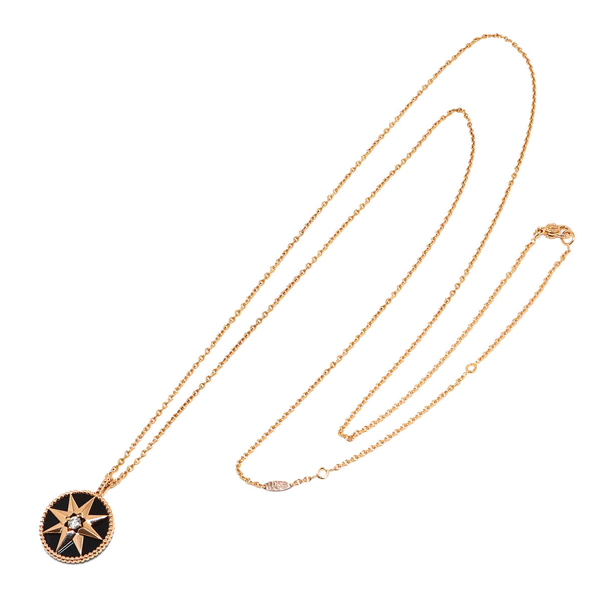 Rose des Vents Onyx Diamond 0.15ct Necklace 18K PG 750