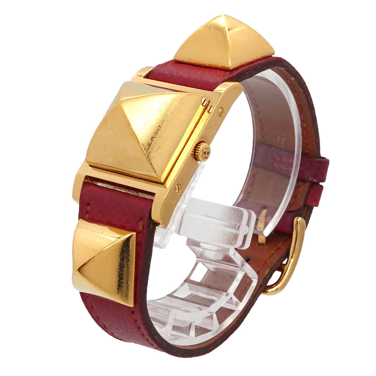Medor Vintage pyramid Gold studs Quartz White Dial Ladies