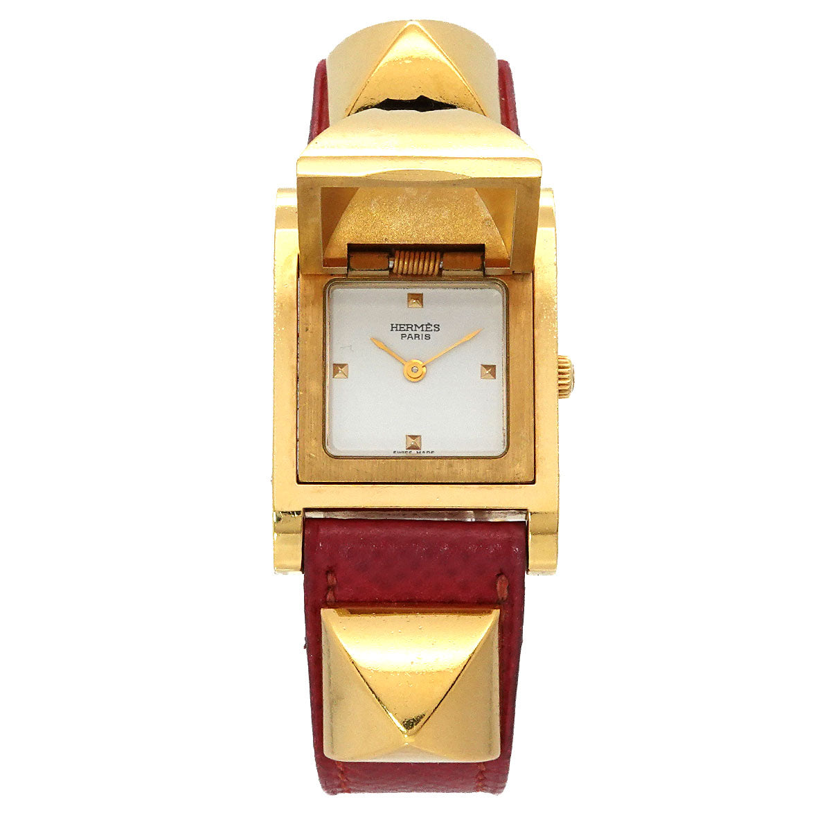 Medor Vintage pyramid Gold studs Quartz White Dial Ladies