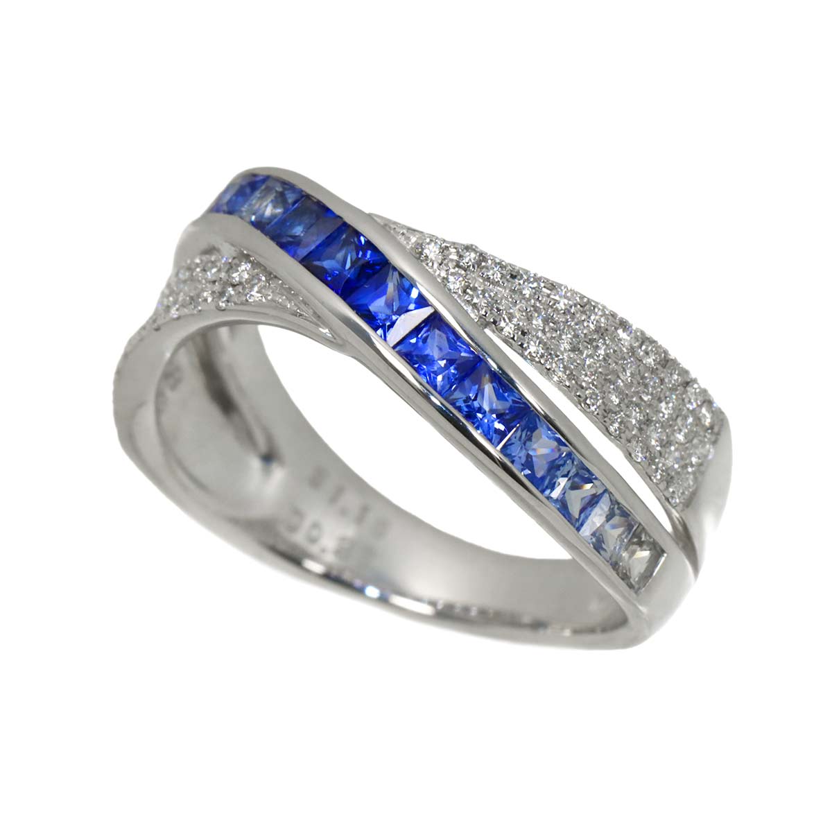 Sapphire 1.16ct Diamond 0.22ct Ring 18K WG 750 Size6(US)