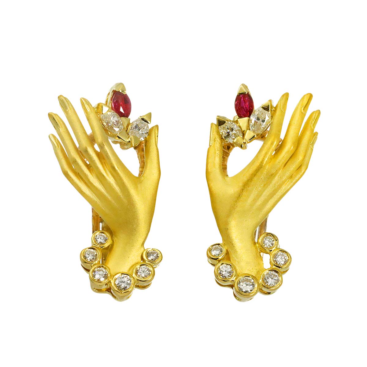 Ruby Diamond Earrings Clip on 18K YG 750