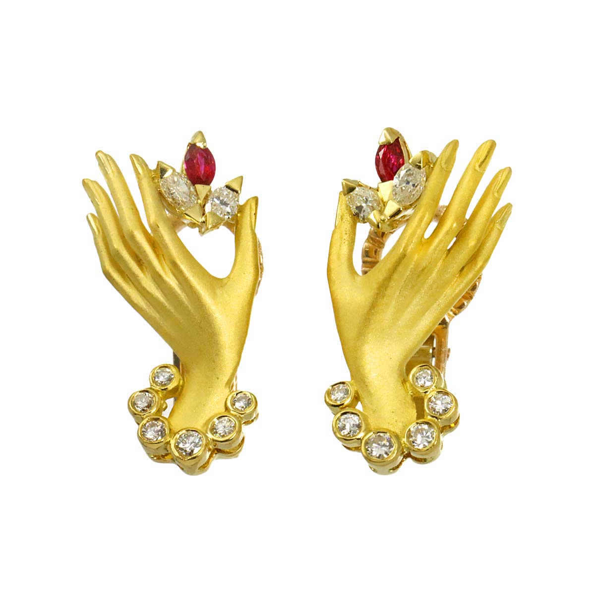 Ruby Diamond Earrings Clip on 18K YG 750
