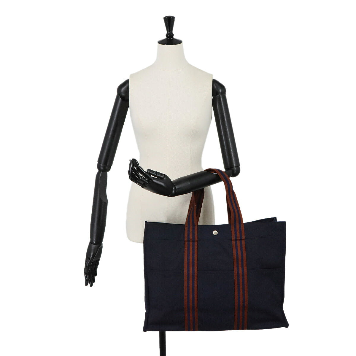 Fourre Tout GM Tote Bag Canvas Navy Brown Unisex Purse
