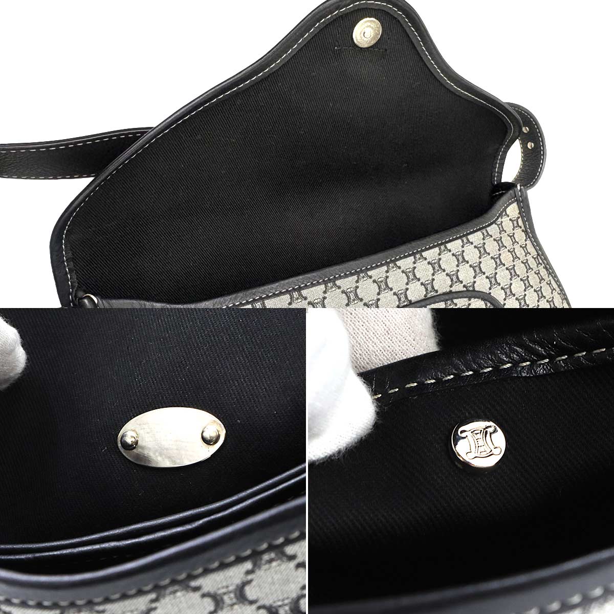 Macadam Shoulder Bag Canvas Leather Gray Black Vintage
