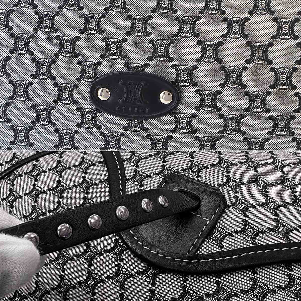 Macadam Shoulder Bag Canvas Leather Gray Black Vintage