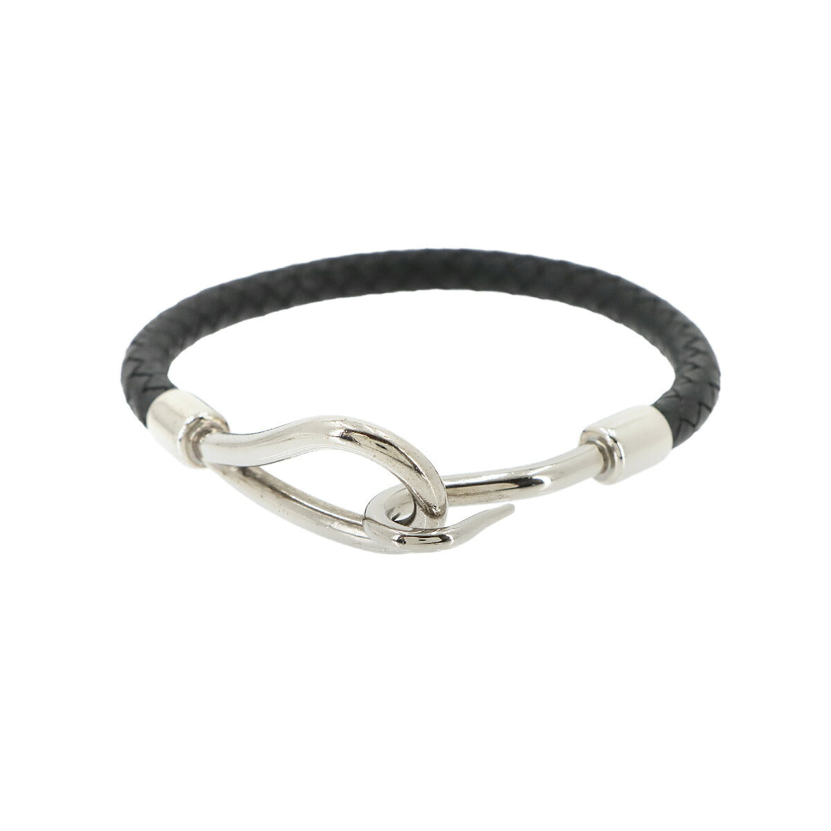 Jumbo H Bracelet Leather Black Silver Accessory