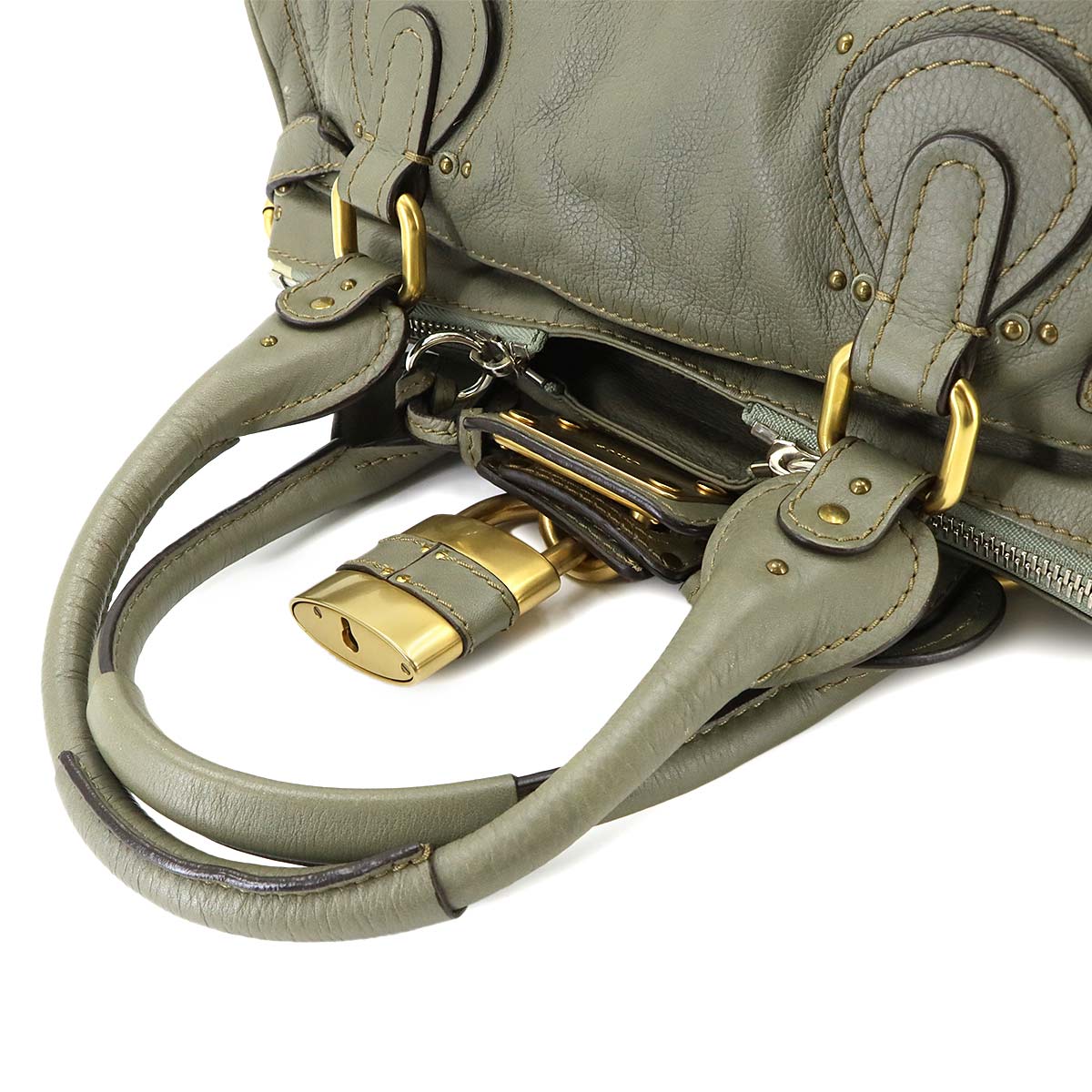 Paddington Hand Bag Leather Khaki Green Purse