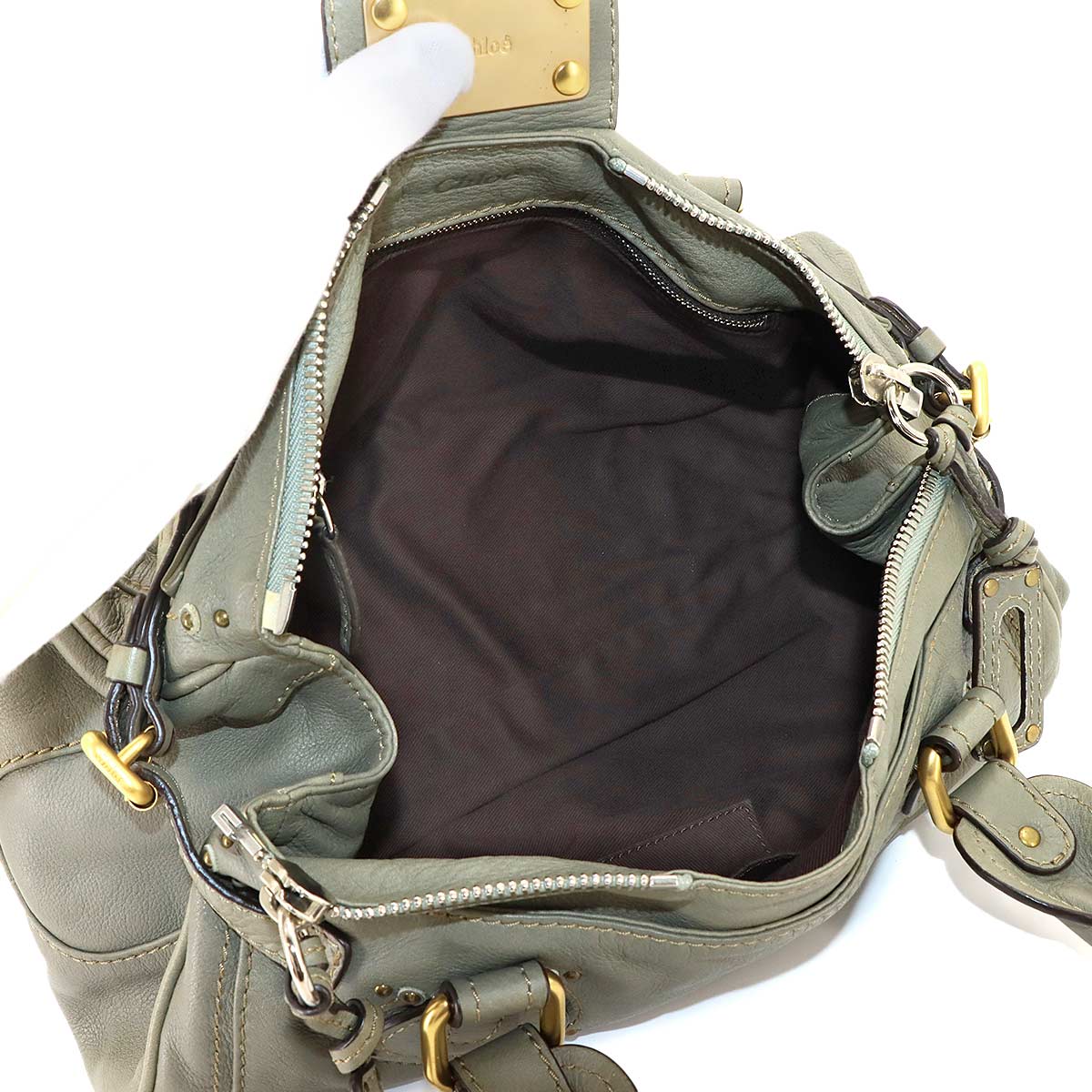 Paddington Hand Bag Leather Khaki Green Purse
