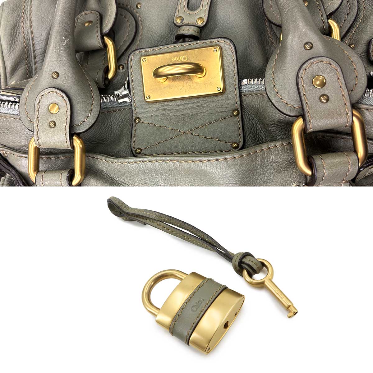 Paddington Hand Bag Leather Khaki Green Purse