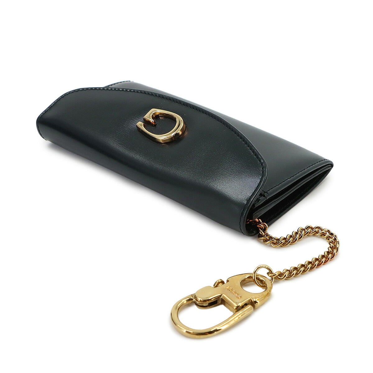 Coin Purse Case with Chain Leather Navy Vintage