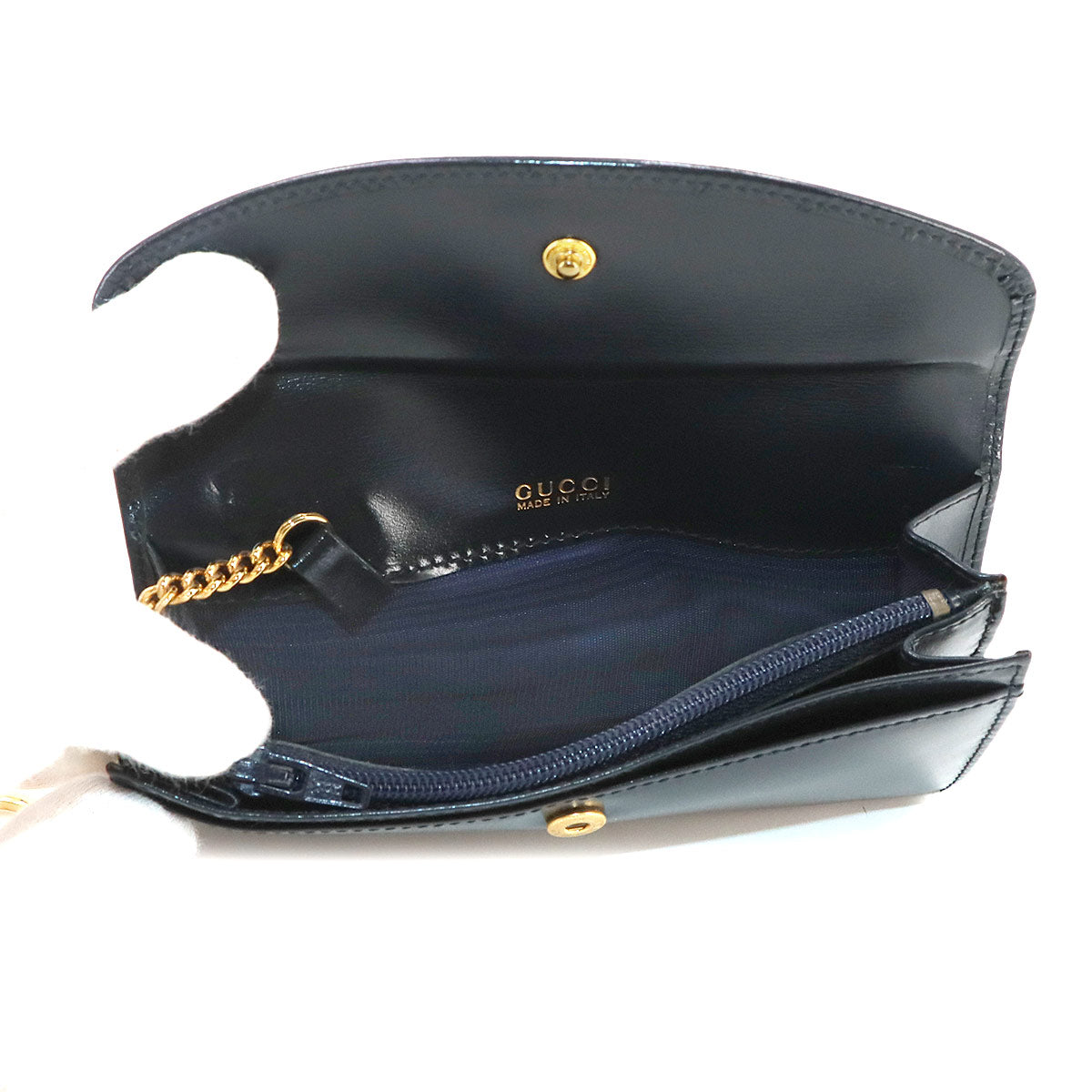 Coin Purse Case with Chain Leather Navy Vintage