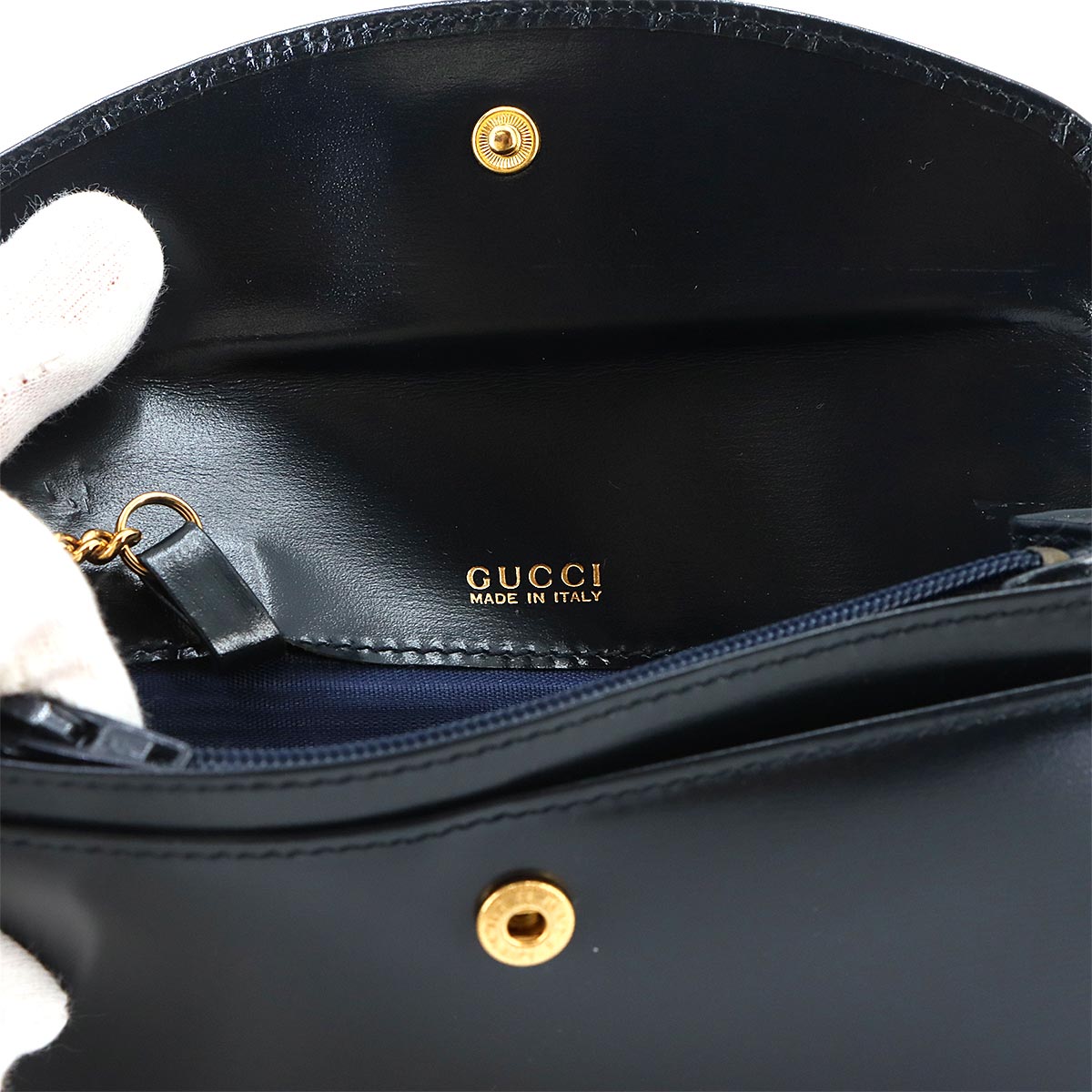 Coin Purse Case with Chain Leather Navy Vintage