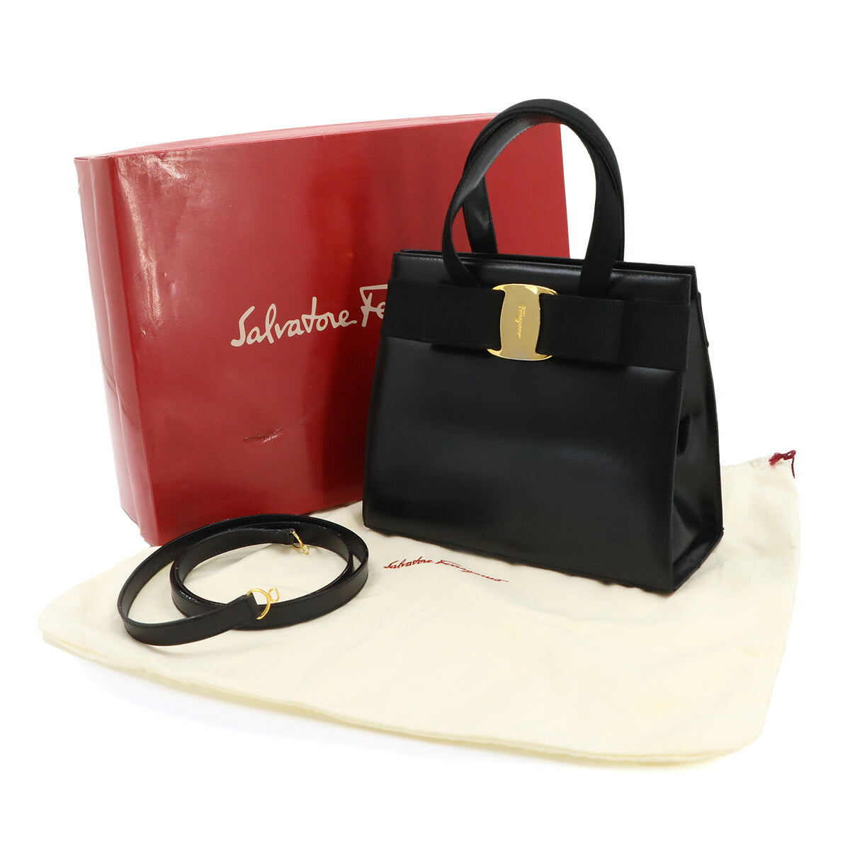 Vara 2way Hand Shoulder Bag Leather Black Purse