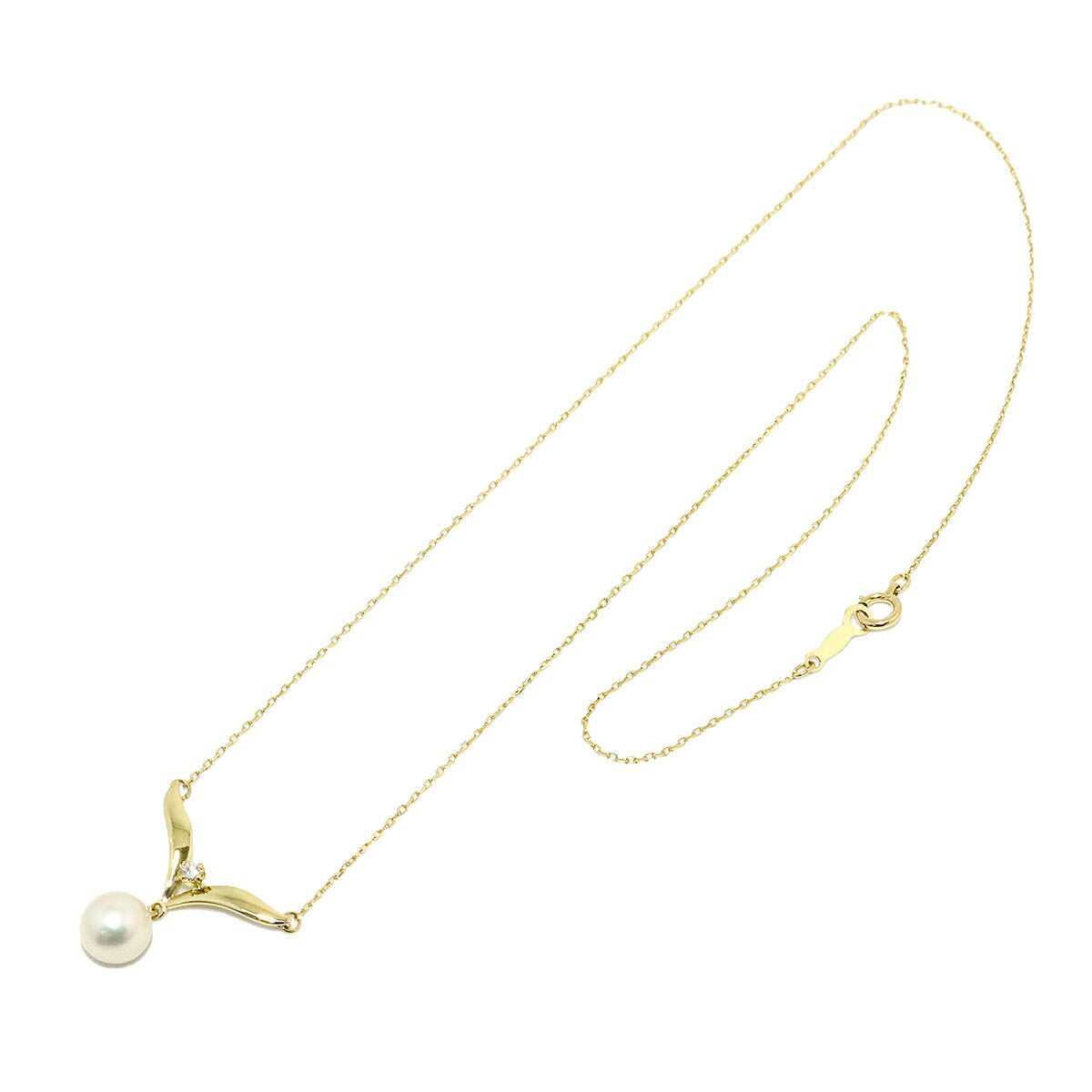 Akoya Pearl 7.2mm Diamond Necklace 18K Yellow Gold 750