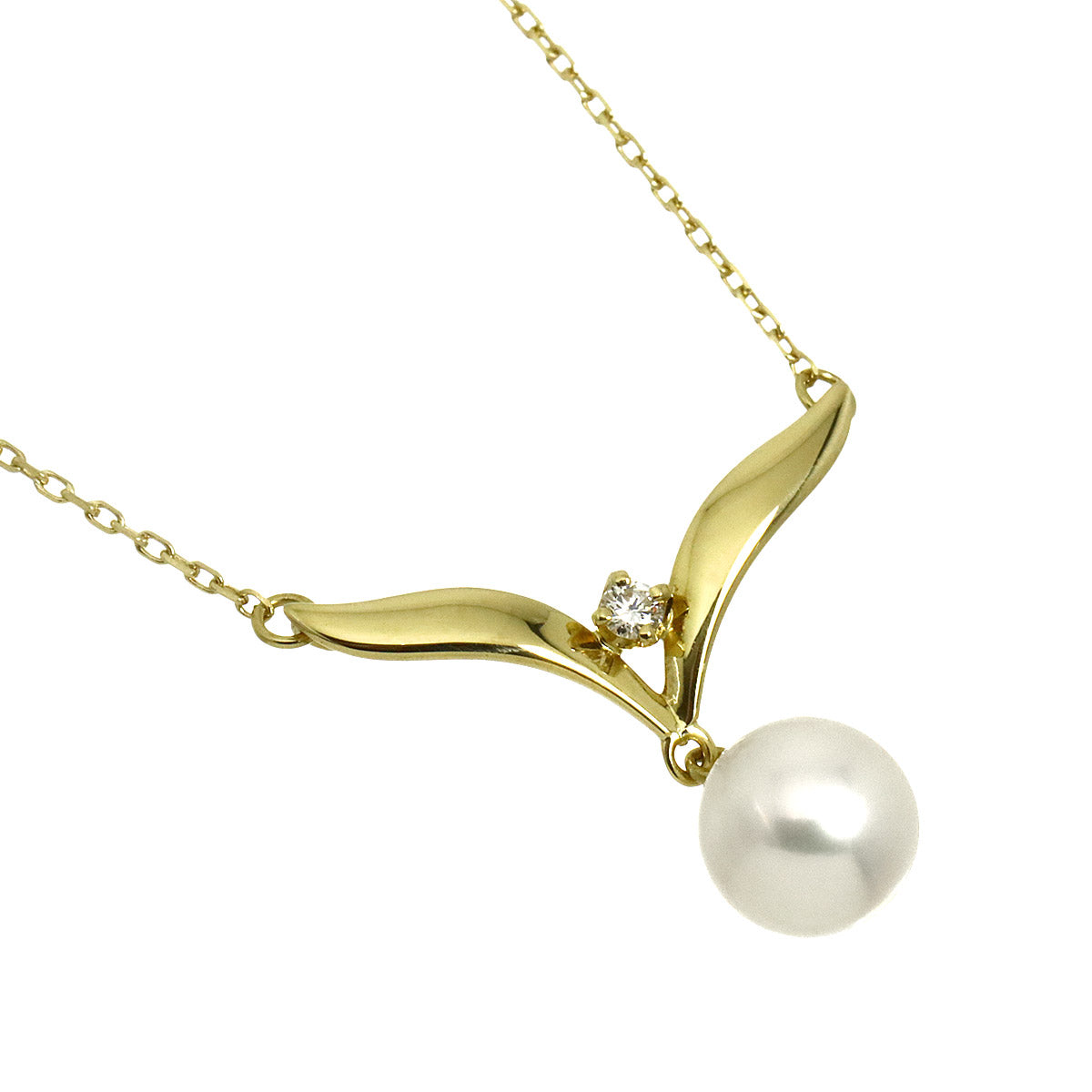 Akoya Pearl 7.2mm Diamond Necklace 18K Yellow Gold 750