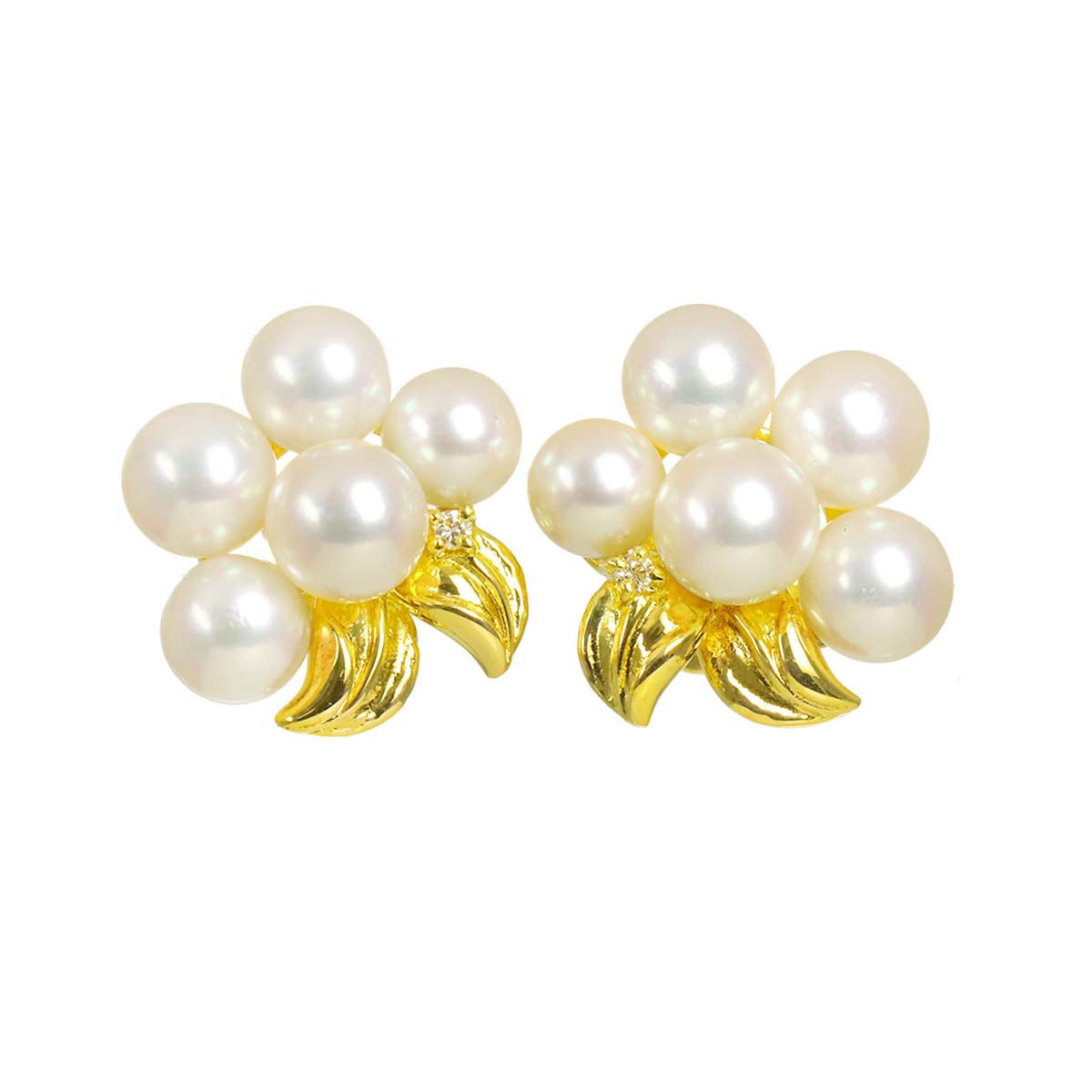 Akoya Pearl Diamond 0.01ct/0.01ct Earrings Pierced 18K YG 750