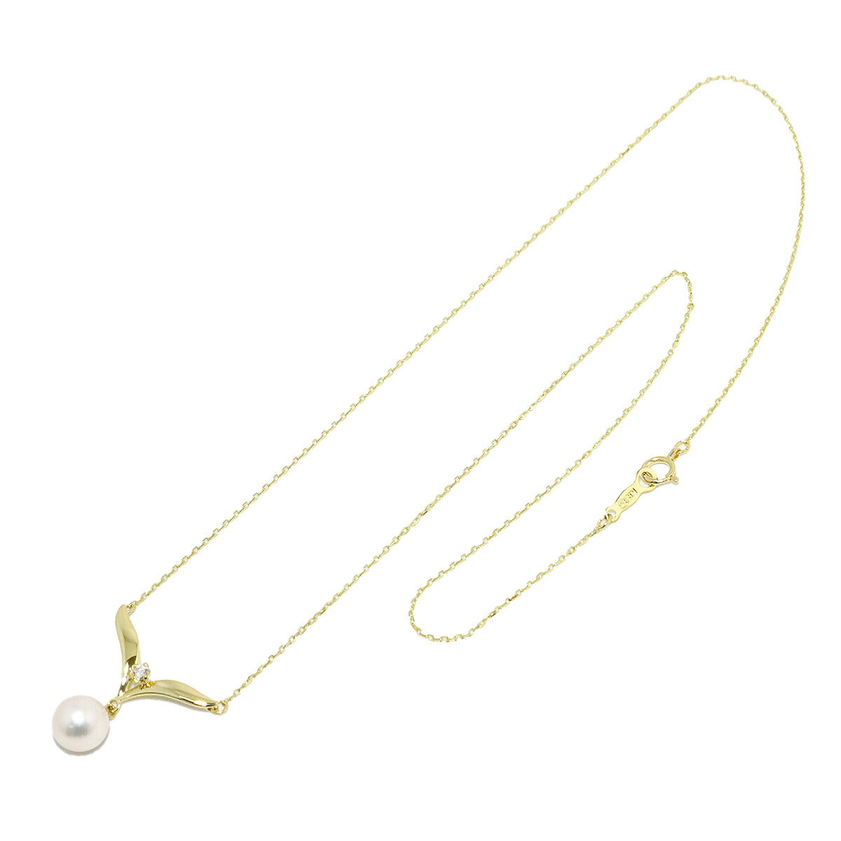 Akoya Pearl 7.4mm Diamond Necklace 18K Yellow Gold 750