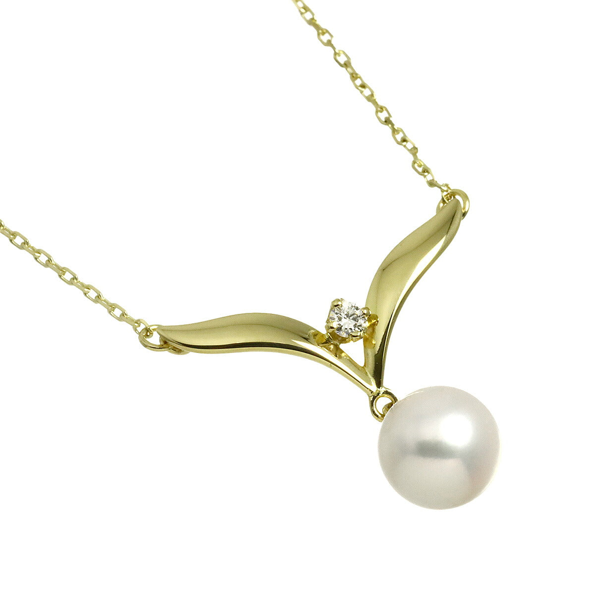Akoya Pearl 7.4mm Diamond Necklace 18K Yellow Gold 750