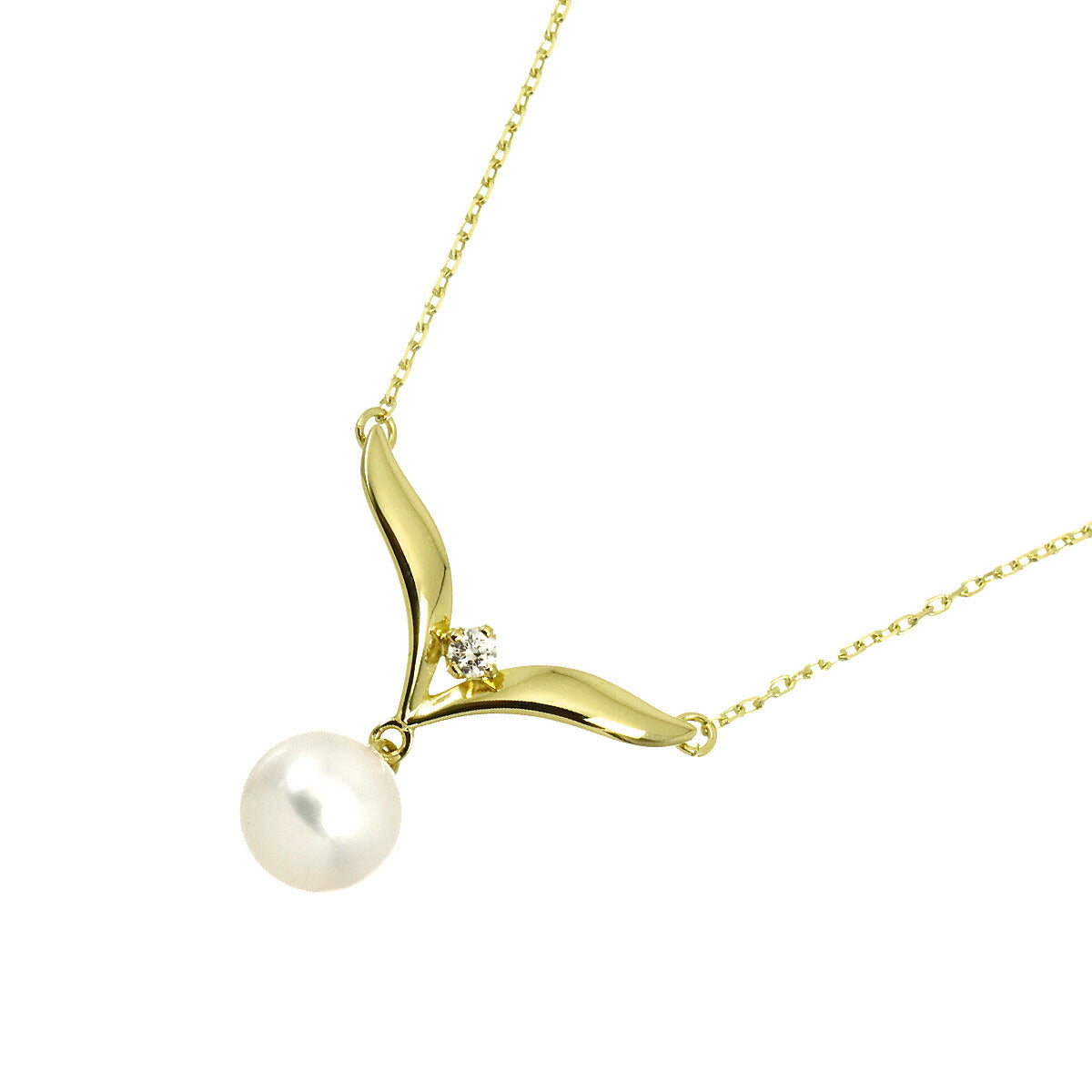Akoya Pearl 7.4mm Diamond Necklace 18K Yellow Gold 750