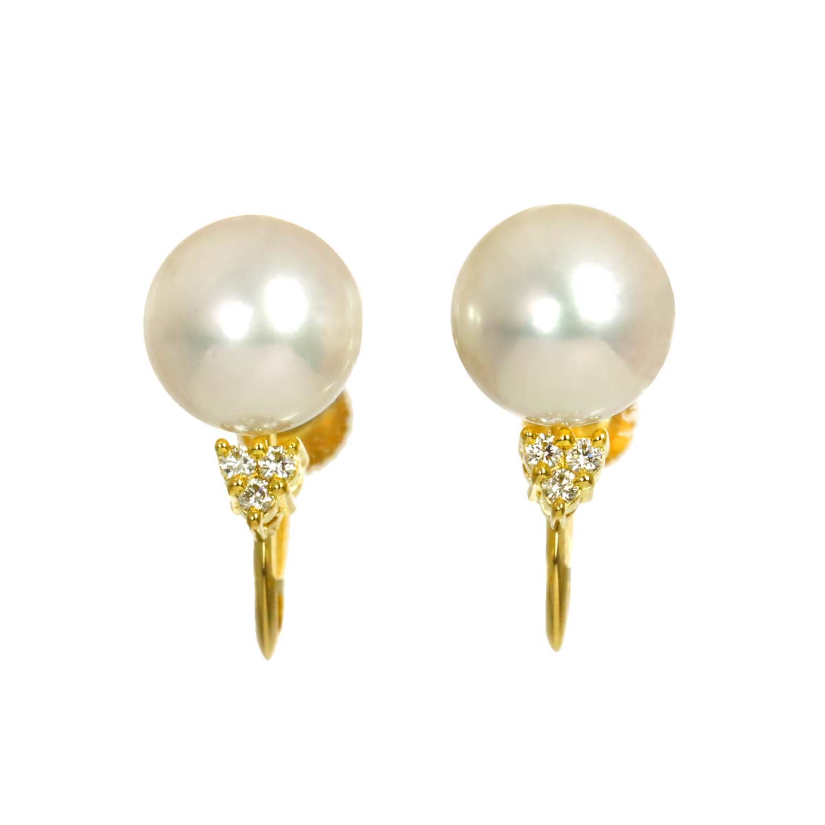 Akoya Pearl 7.5mm Diamond Earrings 18K YG 750