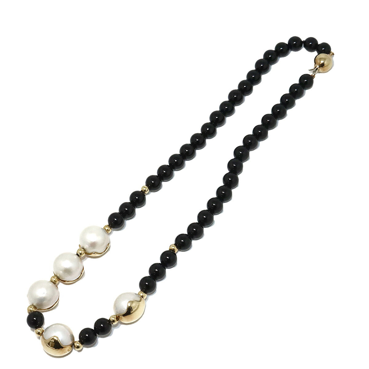 South Sea pearl 12.7-12.3mm Onyx Necklace 18K YG 750