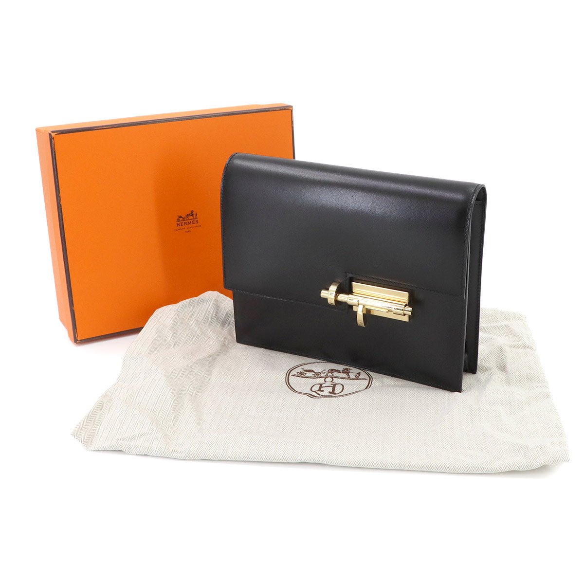 Verrou Clutch Bag Box Calf Black Purse