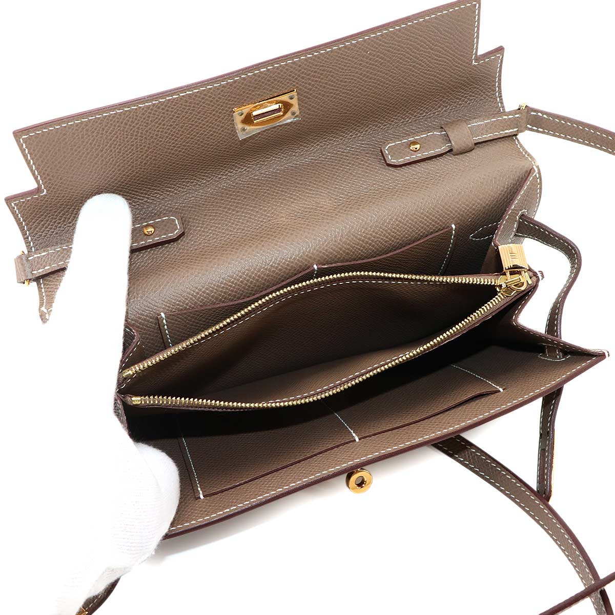 Kelly To Go Shoulder Wallet Epsom Etoupe Purse
