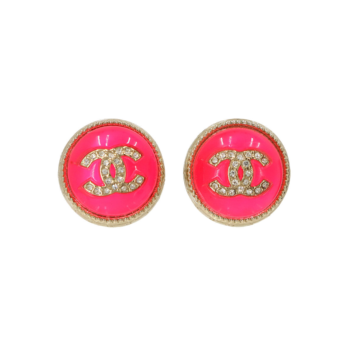 Coco Logos Rhinestone Pierce Earrings Pink Gold A22C
