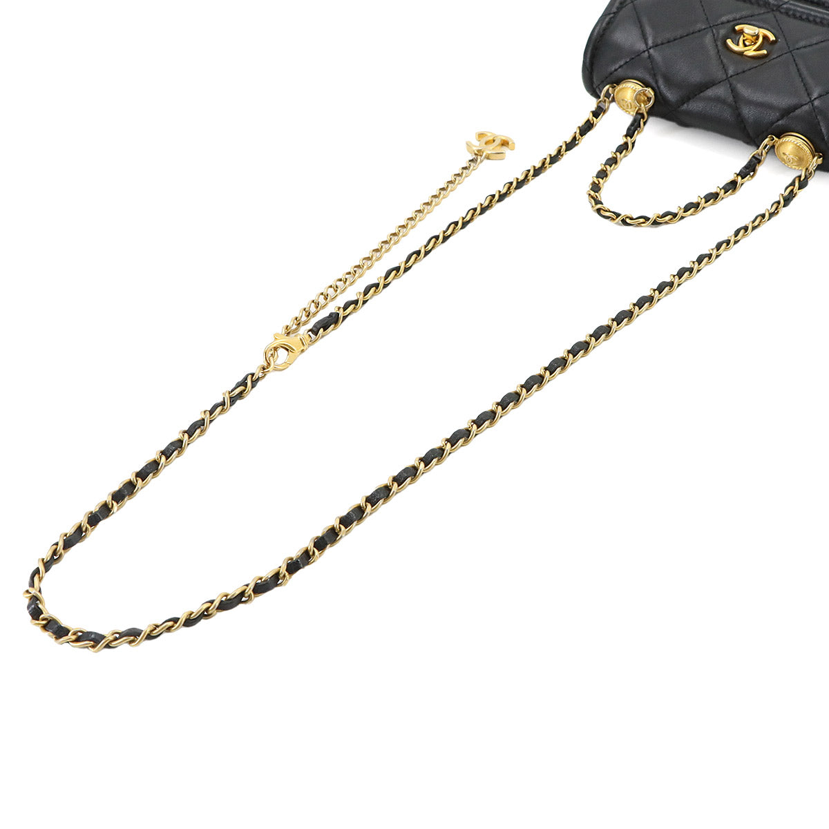Mini Matelasse Chain Hand Shoulder Bag Leather Black Purse
