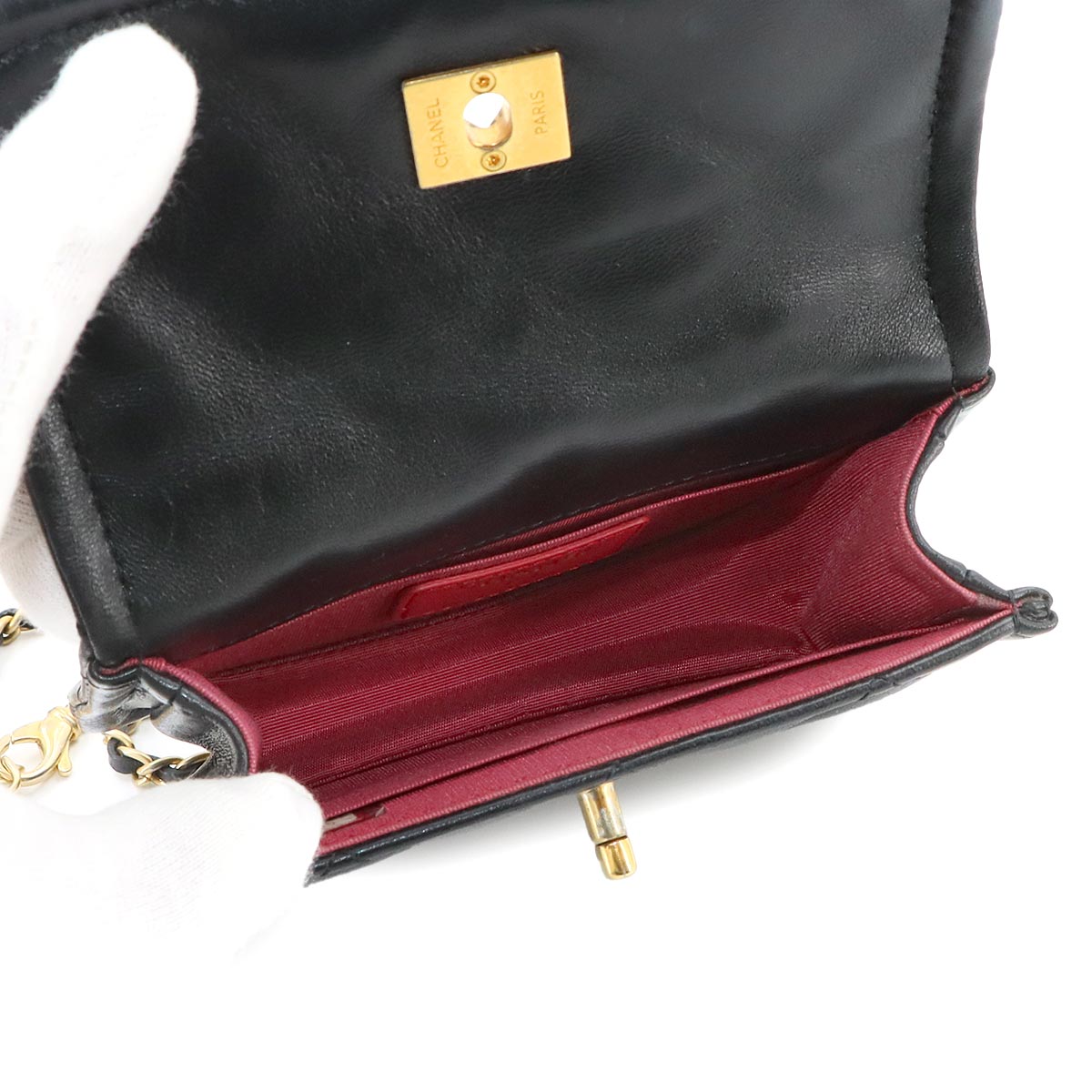 Mini Matelasse Chain Hand Shoulder Bag Leather Black Purse