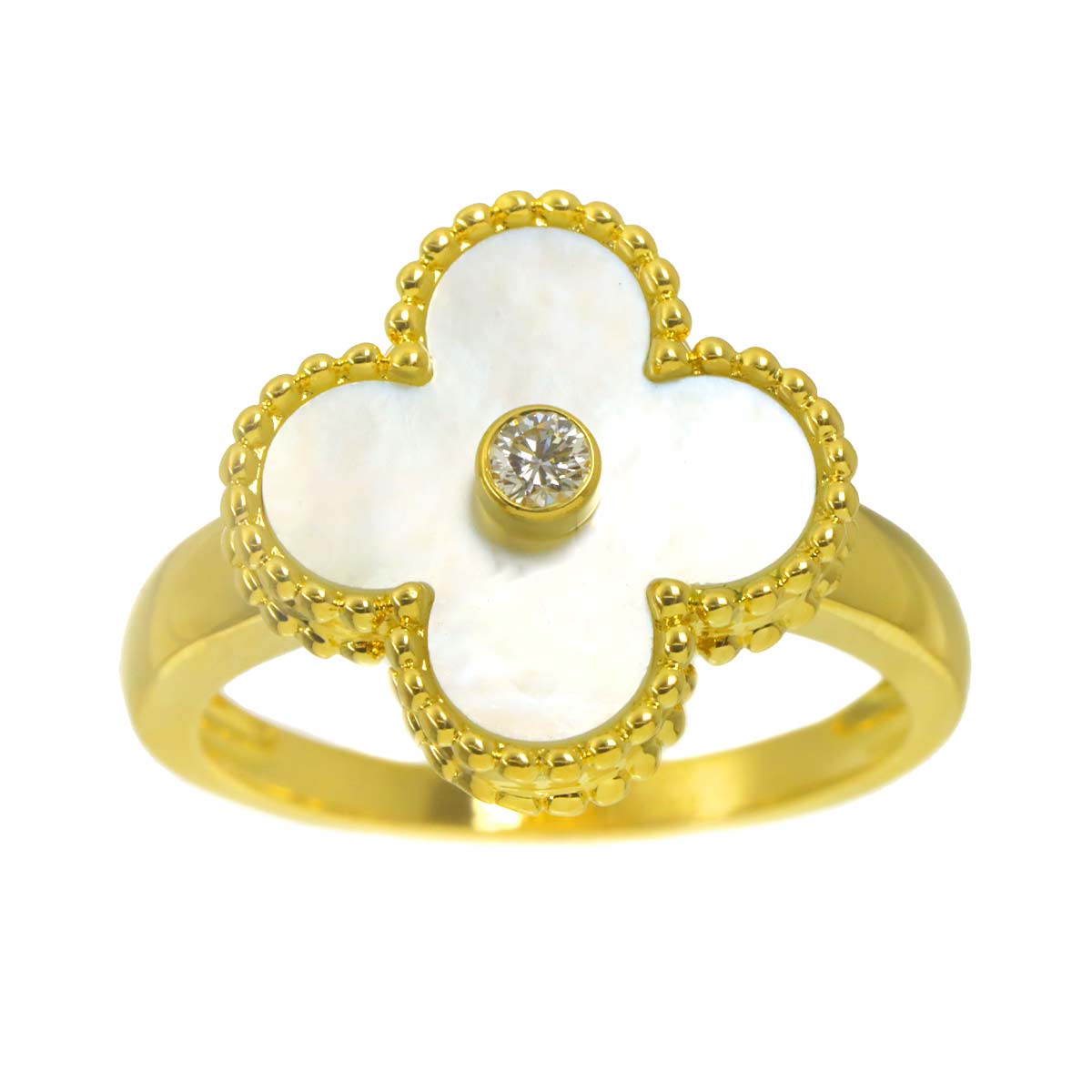 Vintage Alhambra MOP Diamond Ring 18K YG size52 6(US)