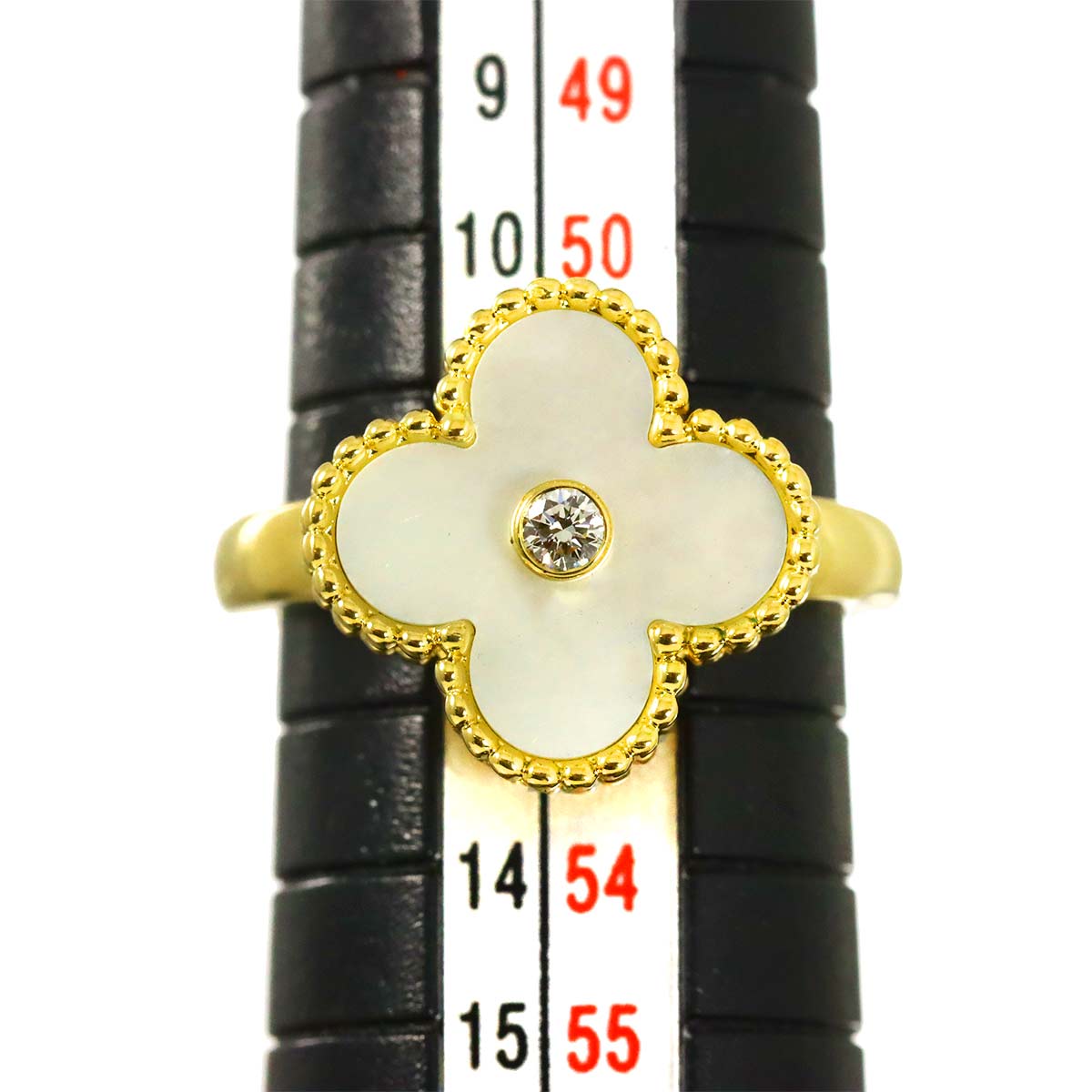 Vintage Alhambra MOP Diamond Ring 18K YG size52 6(US)