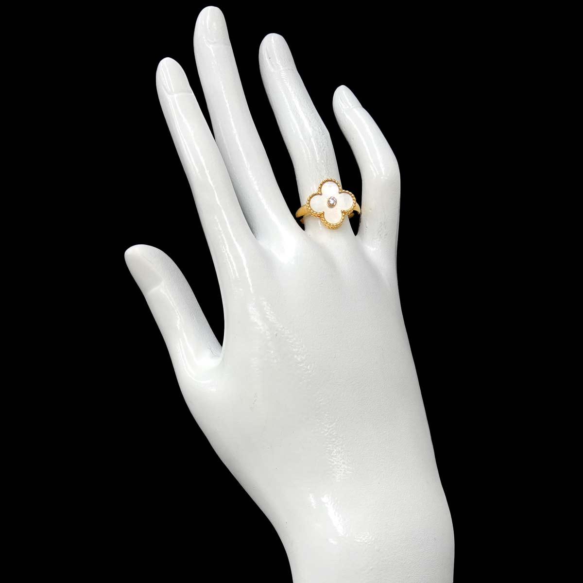 Vintage Alhambra MOP Diamond Ring 18K YG size52 6(US)